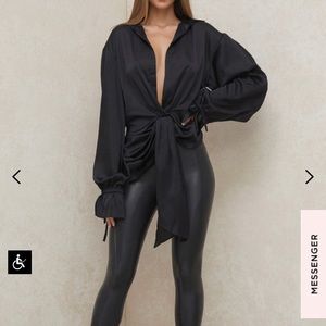 NWT!! HOUSE OF CB “PAYTON” BLACK SATIN DRAPE SHIRT